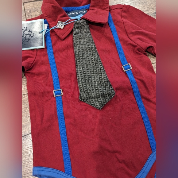 NWT Andy & Evan 3-6 Month Boy Red Bodysuit Valentine's Day Top Collared Shirt - Picture 3 of 5